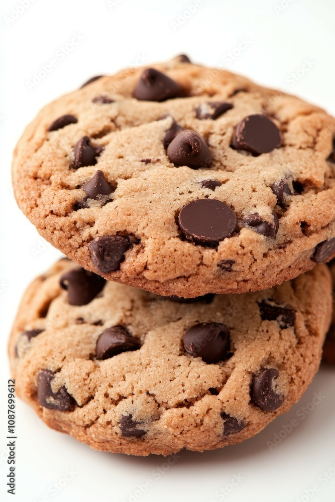 Freshly baked chocolate chip cookies stacked on a clean surface Freshly baked chocolate chip cookies stacked on a clean surface