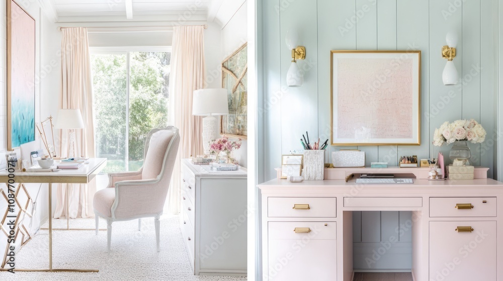Fototapeta premium Two Stylish Feminine Home Office Desk Designs