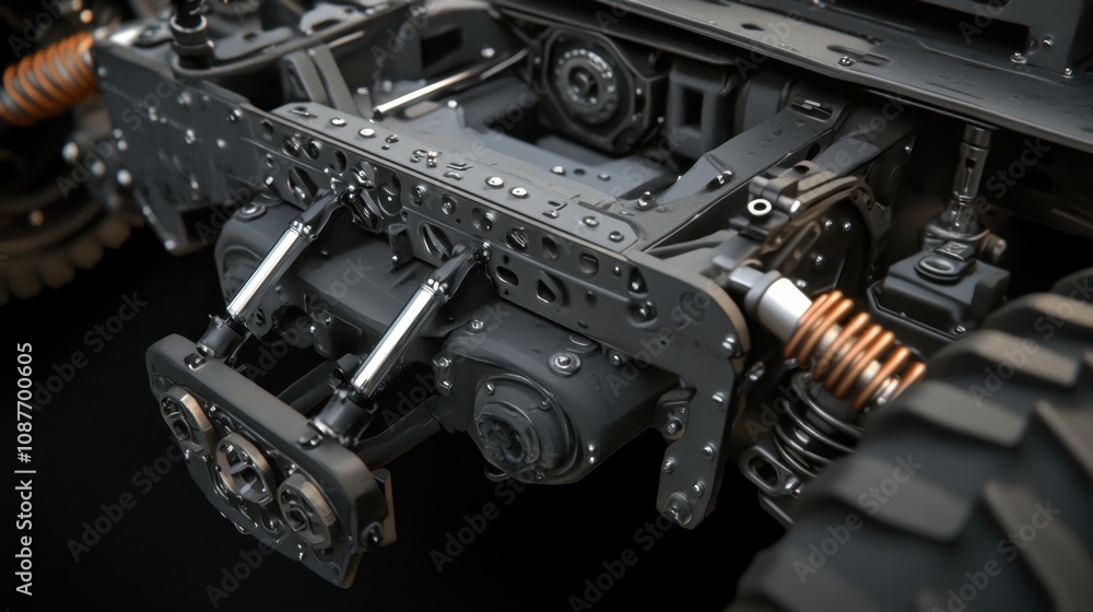 Truck chassis in lifelike detail, with visible axles, suspension, and industrial-grade framework Truck chassis in lifelike detail, with visible axles, suspension, and industrial-grade framework