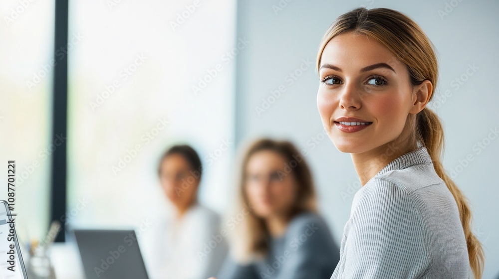 Confident and Successful Businesswoman Smiling in Office Environment Confident and Successful Businesswoman Smiling in Office Environment