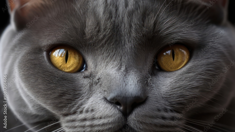 Close-Up of Cat's Intense Yellow Eyes and Soft Fur Close-Up of Cat's Intense Yellow Eyes and Soft Fur