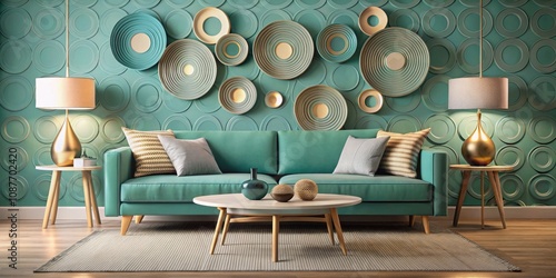 Teal Living Room with Circu...