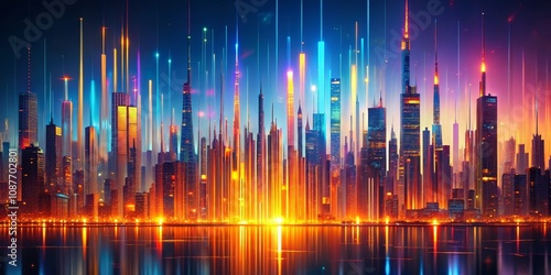 Neon Cityscape Digital Art,...