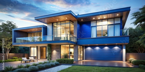 Modern Blue Two-Story House...