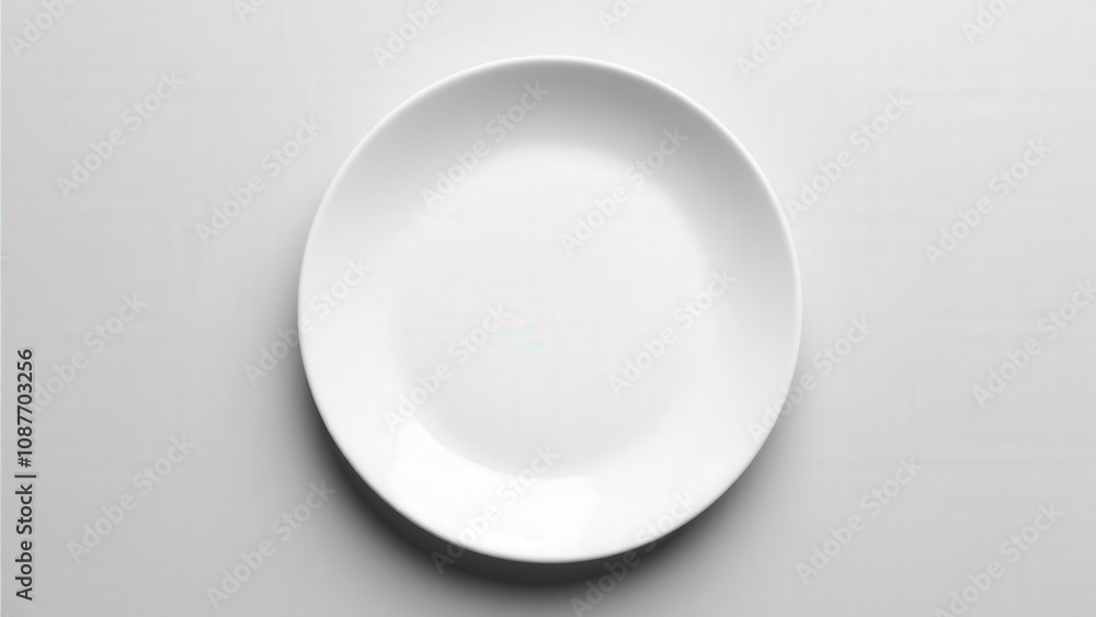 A photorealistic white plate mockup with natural shadows and soft lighting for minimalist presentations. A photorealistic white plate mockup with natural shadows and soft lighting for minimalist presentations.