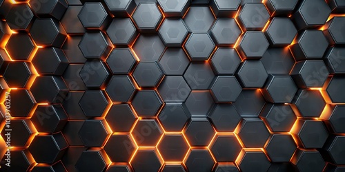 Glowing Hexagon Grid 3D Ren...