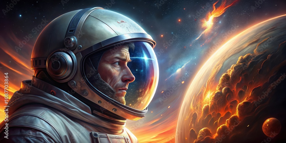 Astronaut in Space Digital Painting of a Cosmonaut Contemplating a Fiery Planet, Space Exploration, Sci-fi Art Space art, digital painting Astronaut in Space Digital Painting of a Cosmonaut Contemplating a Fiery Planet, Space Exploration, Sci-fi Art Space art, digital painting