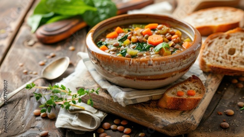 A hearty bowl of lentil soup with carrots, celery