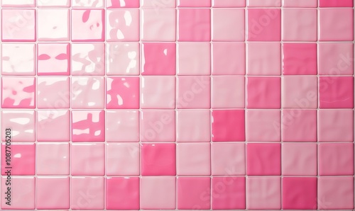 Pink tile wall chequered background bathroom floor texture. Ceramic wall and floor tiles mosaic background in bathroom, Generative AI