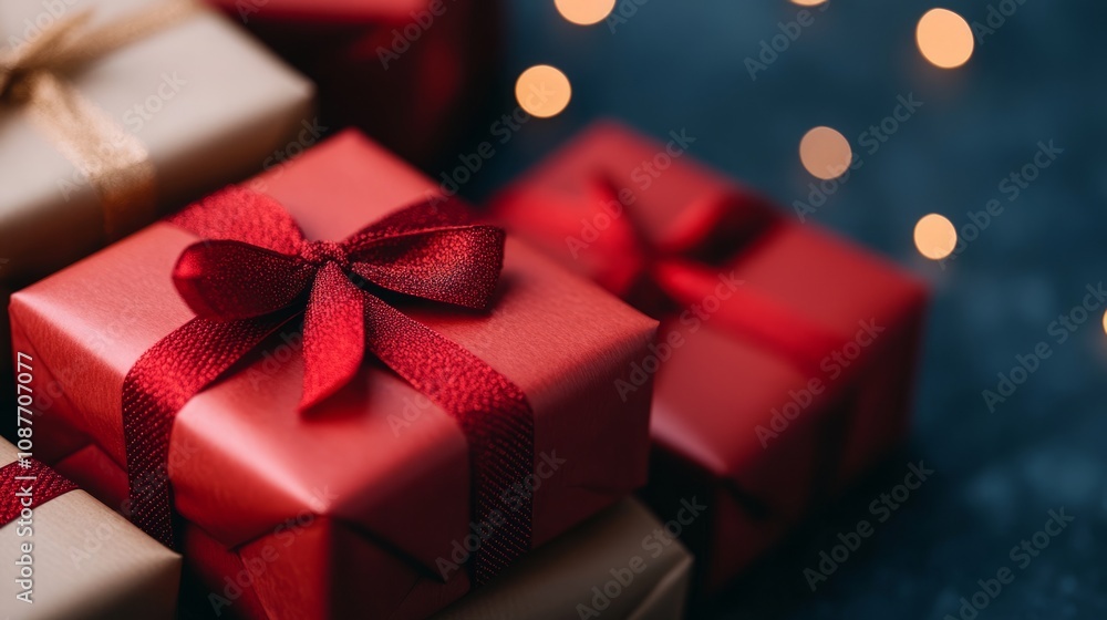 Beautifully wrapped Christmas gifts with ribbons arranged under a decorated tree ready for celebration Beautifully wrapped Christmas gifts with ribbons arranged under a decorated tree ready for celebration
