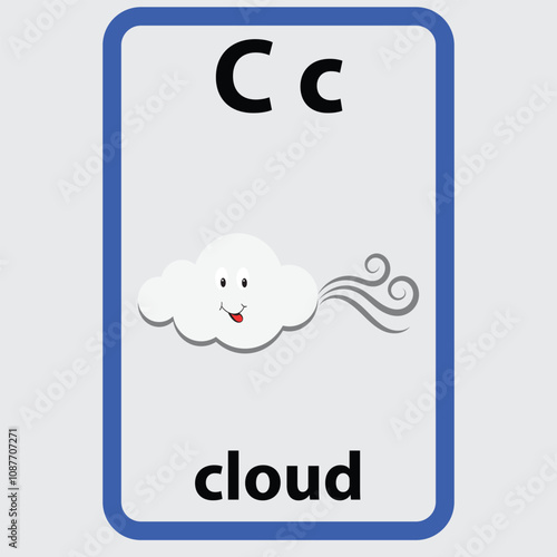 Alphabet flashcard for children with the letter c from cloud