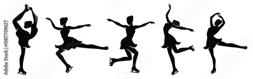 Set of Silhouettes of female ice skaters. Symbol and Logo of sports.Vector illustration