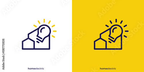 Home Lightbulb Logo Design. Home and Electicity Symbol with Lineart Outline Style. Smart Home Logo Design Template.