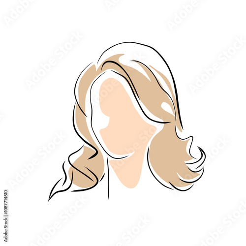 Hairdresser, Line art woman with beautiful wavy hair, isolated vector drawing illustration. Hairstyling