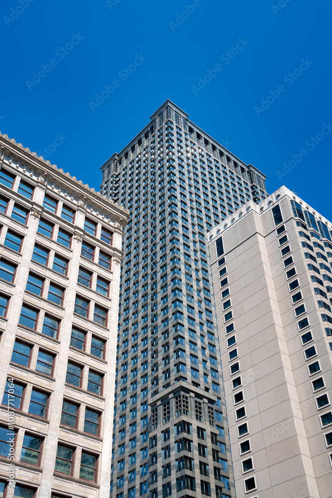 Modern skyscrapers of Downtown Chicago on a beautiful summer morning Modern skyscrapers of Downtown Chicago on a beautiful summer morning