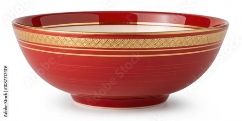 Rice Bowl A traditional rice bowl painted in vibrant red featuring a charming golden s wrapping gently around the outer edge. photo