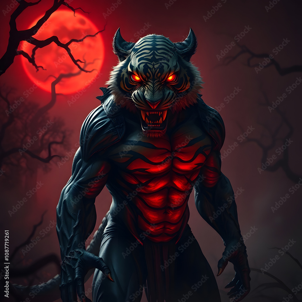 Scary Man-Tiger Hybrid with Fierce Eyes Scary Man-Tiger Hybrid with Fierce Eyes