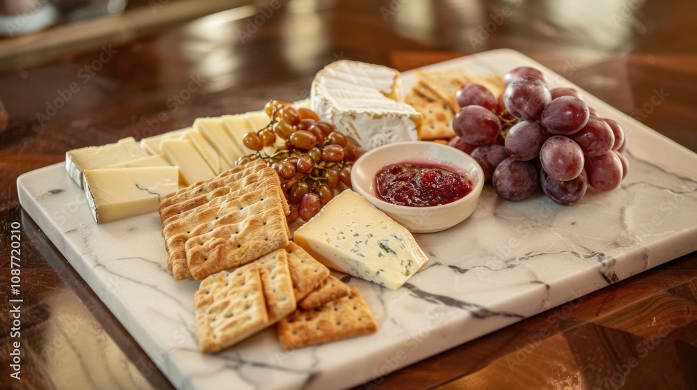 A mouthwatering cheese platter featuring an assortment of aged cheddar, creamy brie A mouthwatering cheese platter featuring an assortment of aged cheddar, creamy brie
