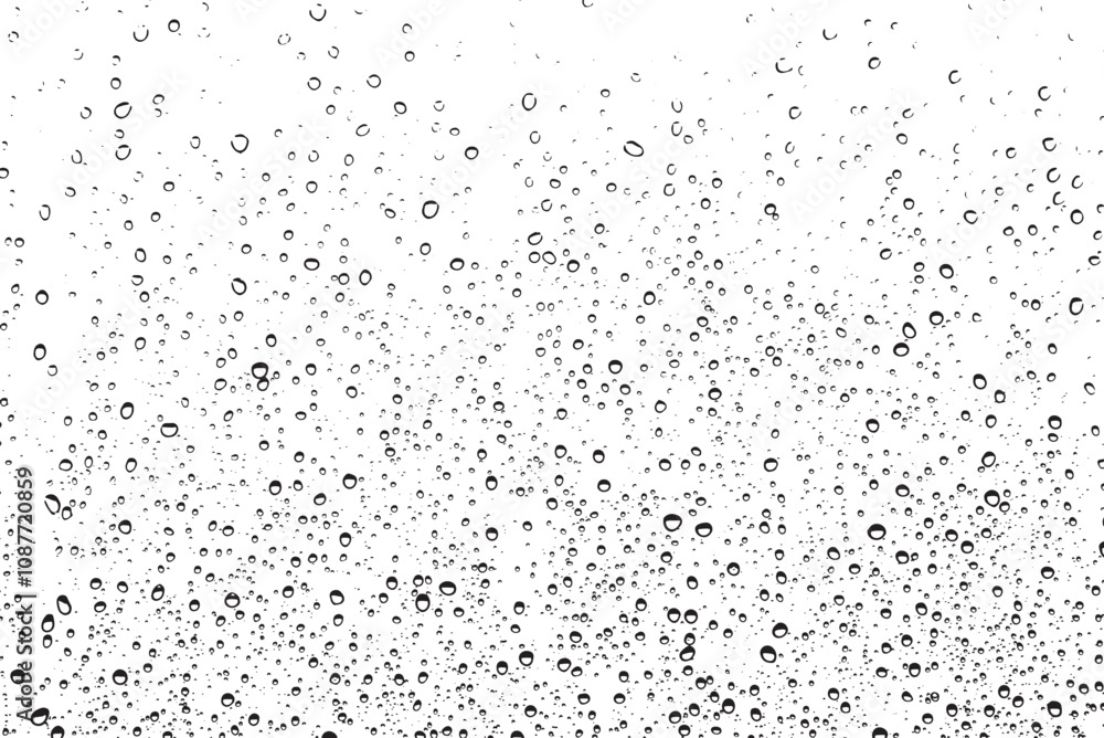 Small water drops texture vector. Rainy window overlay texture. Rain on glass background. Abstract halftone textured effect. Vector Illustration. EPS10.