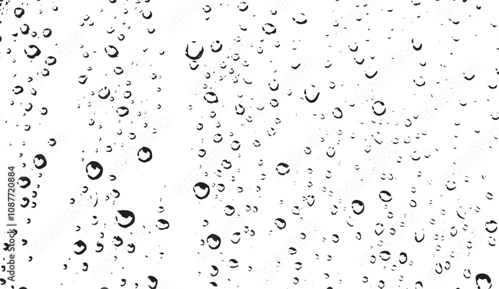 Small water drops texture vector. Rainy window overlay texture. Rain on glass background. Abstract halftone textured effect. Vector Illustration. EPS10.
