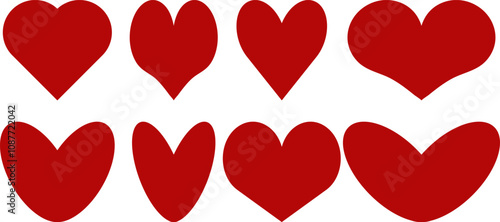 Red classic simple hearts set Vector icons for Valentine's day Love story symbol Flat logo Romantic amour beautiful shape