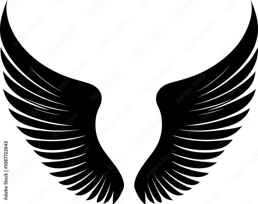 Fototapeta premium Angel wings Vector Black Silhouette Design For T-Shirt