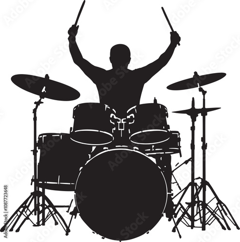 Silhouette of a Drum Set Performance