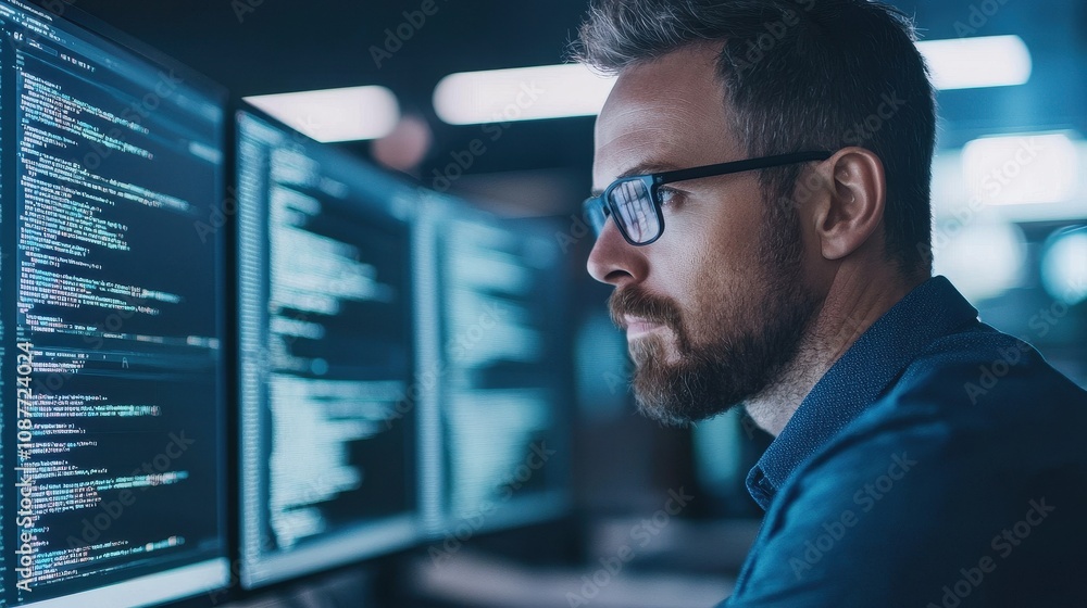 Coding session in a modern office technology digital workspace professional environment close-up viewpoint for enhanced engagement Coding session in a modern office technology digital workspace professional environment close-up viewpoint for enhanced engagement