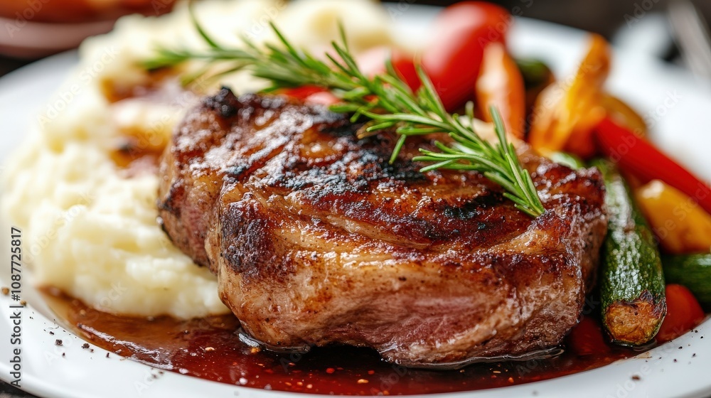 Grilled Steak with Mashed Potatoes and Roasted Vegetables Grilled Steak with Mashed Potatoes and Roasted Vegetables