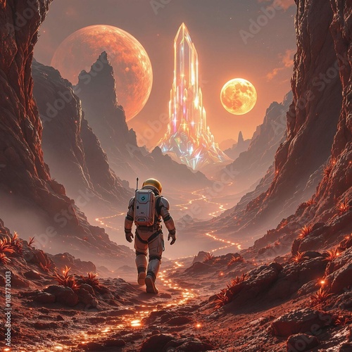 An astronaut exploring the surface of an uncharted planet,generative ai