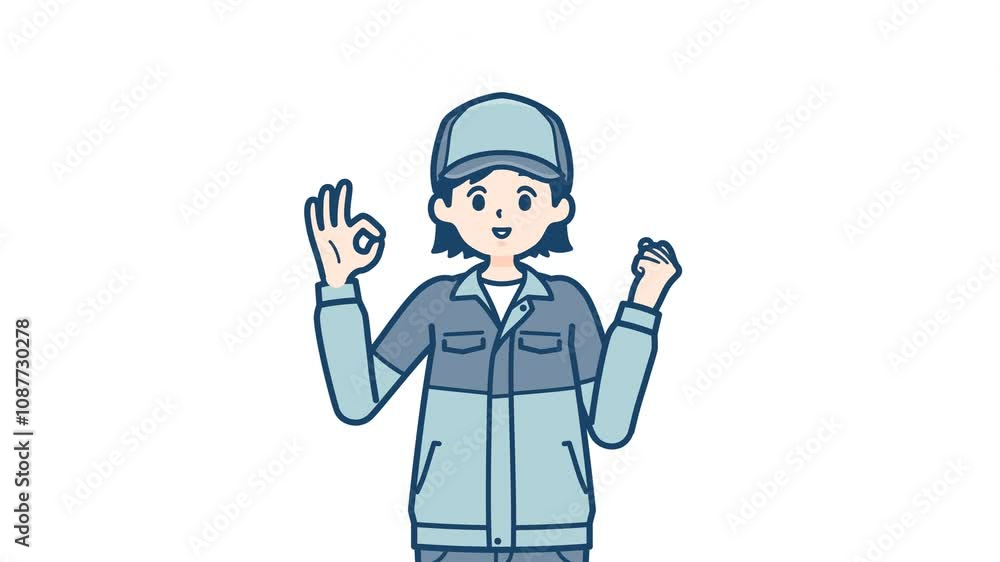 Delivery woman_Make an OK hand sign_with alpha channel Delivery woman_Make an OK hand sign_with alpha channel