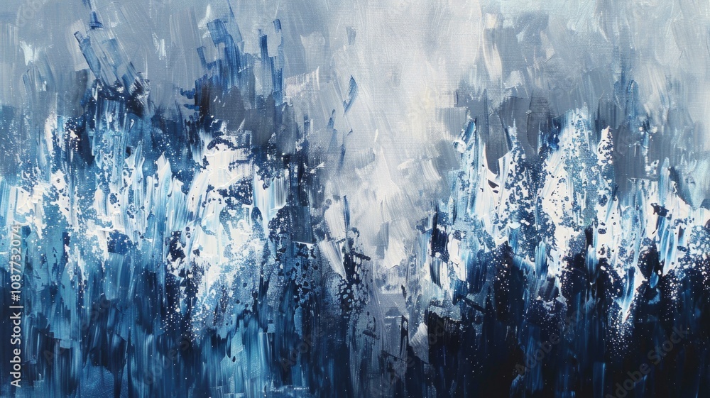 An abstract painting featuring shades of blue and white with textured brushstrokes, An abstract painting featuring shades of blue and white with textured brushstrokes,