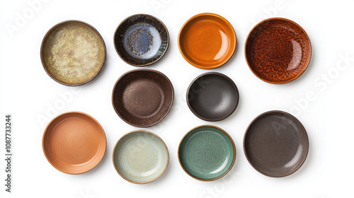 Collection of handmade ceramic plates in earth tones for home decor and dining