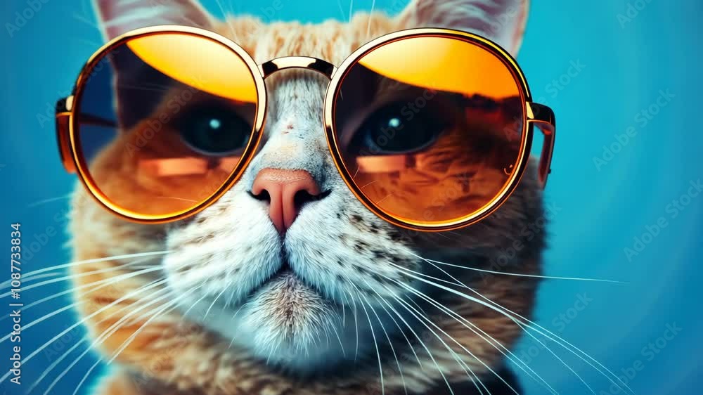 Stylish cat in sunglasses on a blue background. Stylish cat in sunglasses on a blue background.