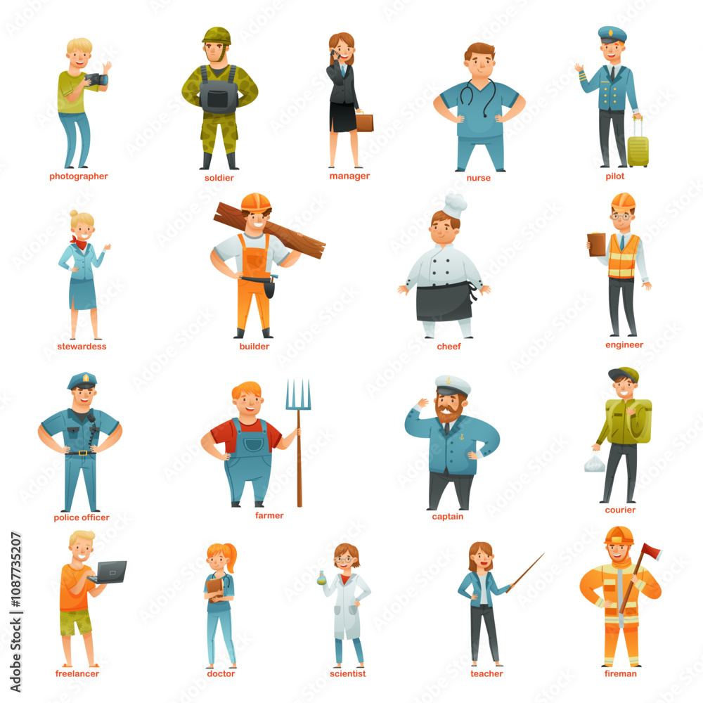 Different Profession with Man and Woman Character Vector Set Different Profession with Man and Woman Character Vector Set