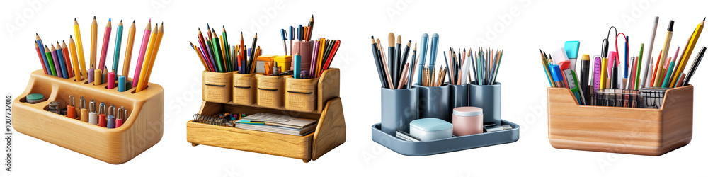 Desk Organizer – Keeping Workspace Neat and Functional Isolated on Clear White Background Highly Detailed Desk Organizer – Keeping Workspace Neat and Functional Isolated on Clear White Background Highly Detailed