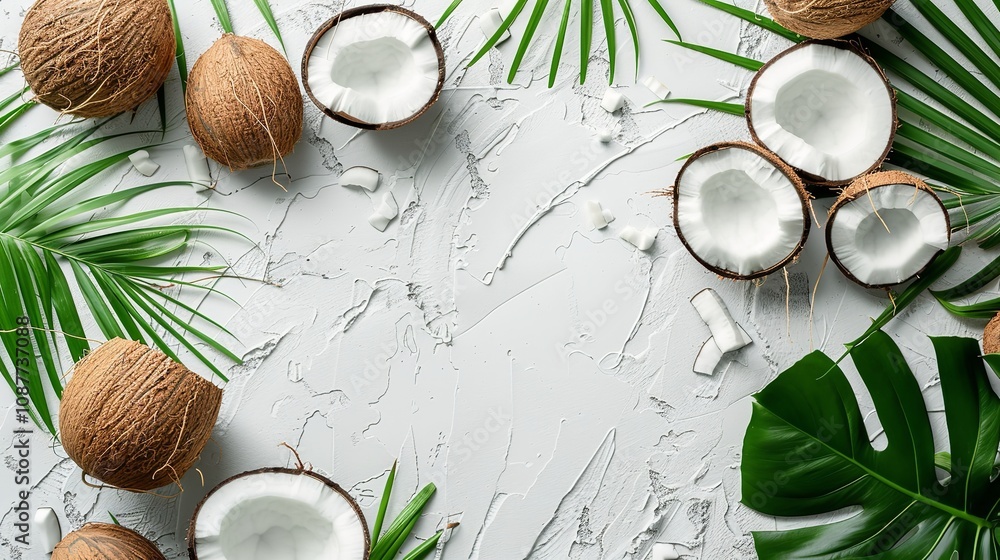 Yummy coconuts against a white backdrop, Generative Ai. Yummy coconuts against a white backdrop, Generative Ai.