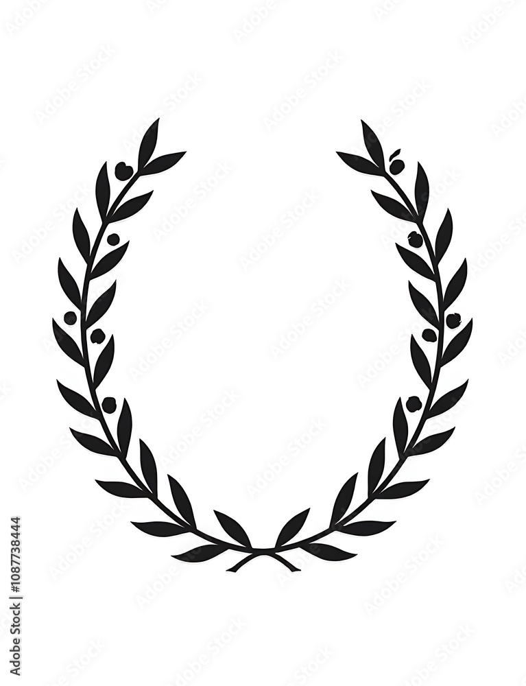 Isolated black olive branch with berries and laurel wreath icon used as a vintage decorative element for awards and emblems. Isolated black olive branch with berries and laurel wreath icon used as a vintage decorative element for awards and emblems.