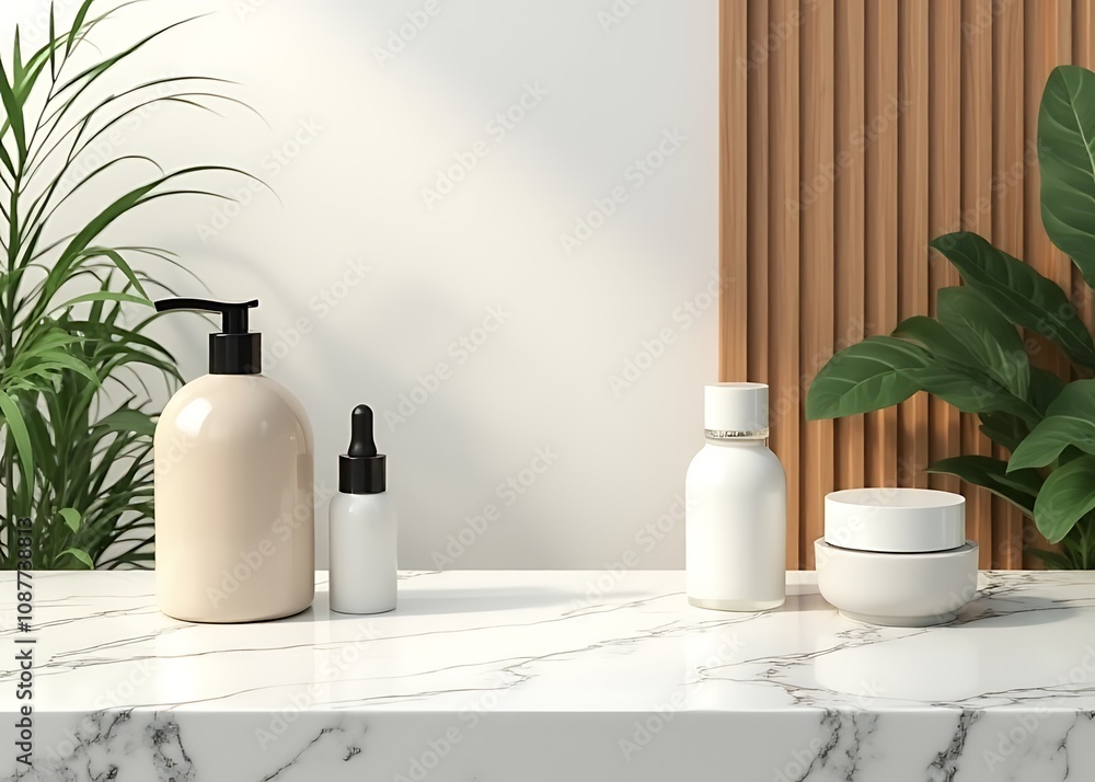 leek modern tabletop setup features white marble, wood paneling, and greenery, ideal for showcasing products on a horizontal social media banner. leek modern tabletop setup features white marble, wood paneling, and greenery, ideal for showcasing products on a horizontal social media banner.