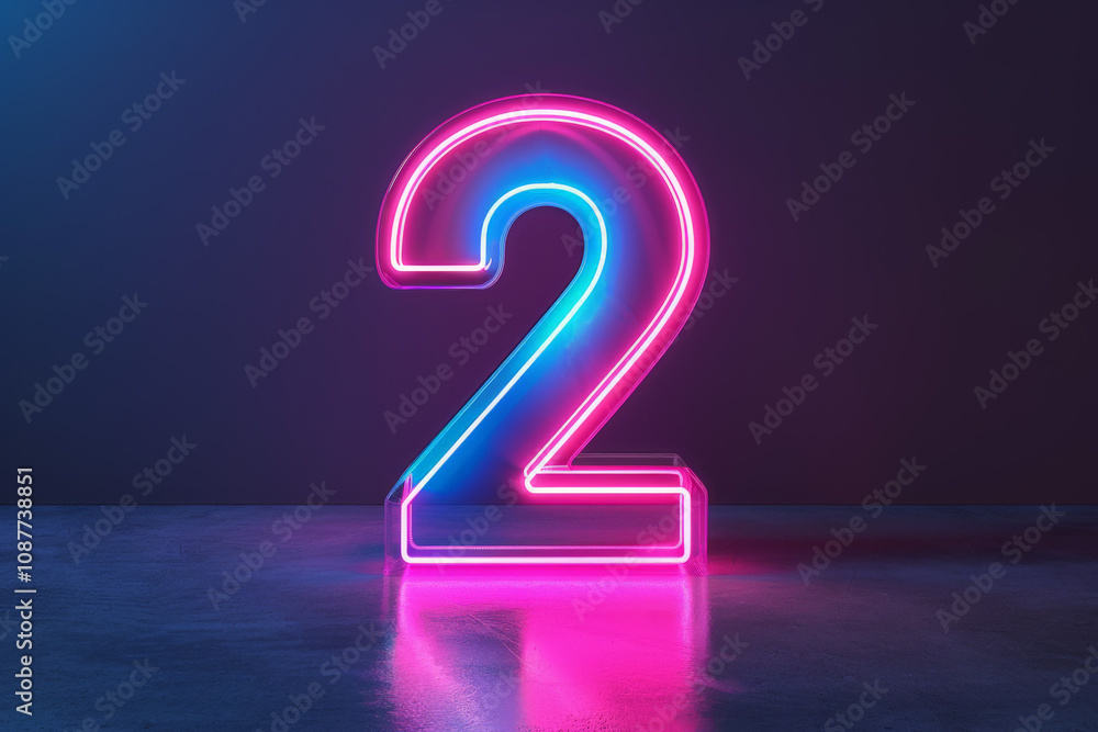 3d neon light number 2 glowing in the dark with pink and blue colors 3d neon light number 2 glowing in the dark with pink and blue colors