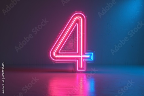 3d neon light number 4 glowing in the dark with pink and blue colors