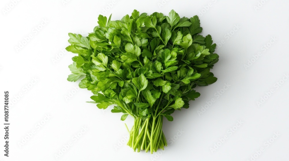 Obraz premium A bunch of fresh parsley on a white background.