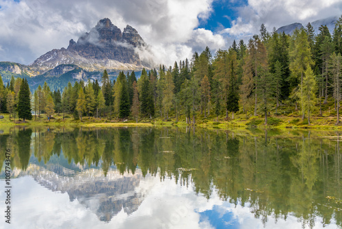 Tre Cime di Lavaredo's south face in the Dolomites striking alpine landscape with rugged peaks, vertical rock faces, and breathtaking mountain scenery. Drei Zinnen, Three peaks in the Dolomiti Alps