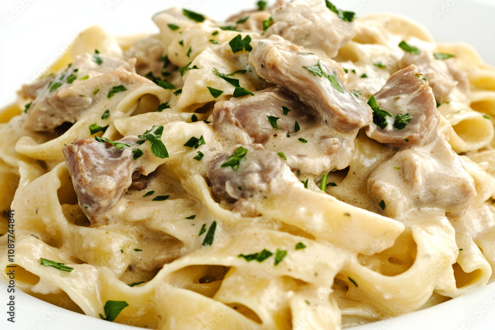 Creamy Linguine Pasta Dish with Tender Beef and Fresh Herbs Garnished with Parsley, Perfect for Gourmet and Home Cooking Enthusiasts Creamy Linguine Pasta Dish with Tender Beef and Fresh Herbs Garnished with Parsley, Perfect for Gourmet and Home Cooking Enthusiasts