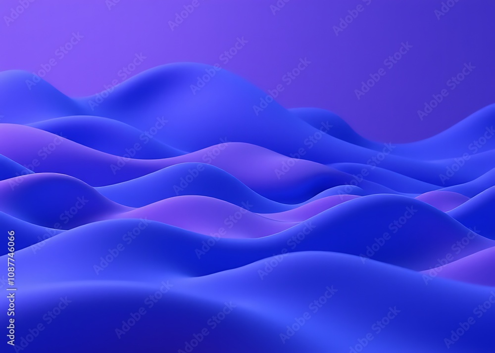 Obraz premium Violet blue glossy waves form a trendy 3D illustration background with a modern flowing gradient suitable for branding and product presentation.