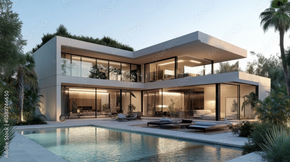 Fototapeta premium Contemporary villa with a rooftop terrace.