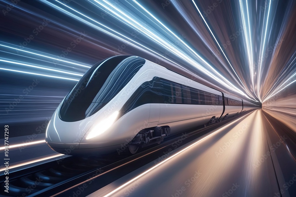 Obraz premium A futuristic train speeding through a smooth, glowing tunnel