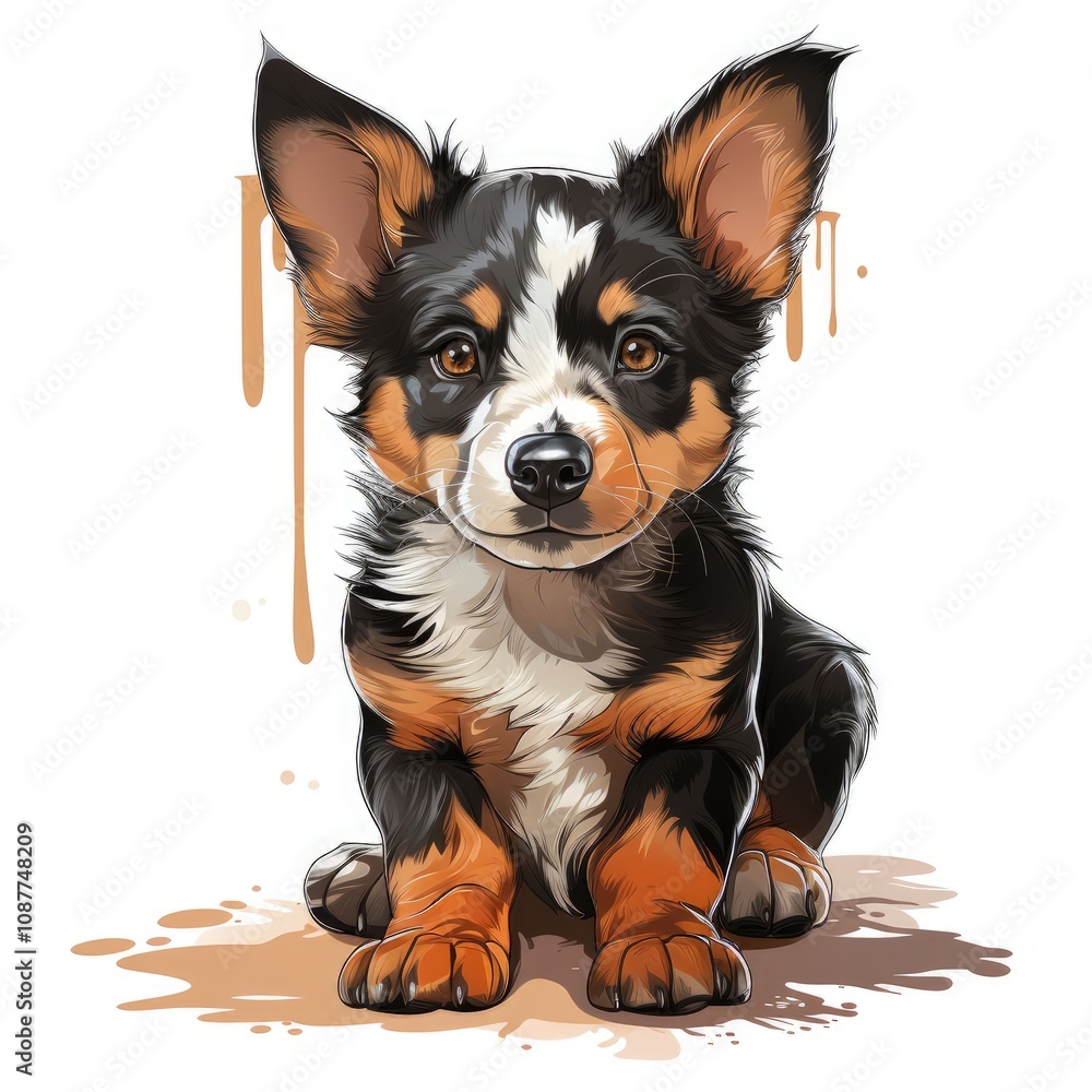 Sweet Cartoon AKITA Puppy with Fluffy Fur in Colorful Vector Design Sweet Cartoon AKITA Puppy with Fluffy Fur in Colorful Vector Design