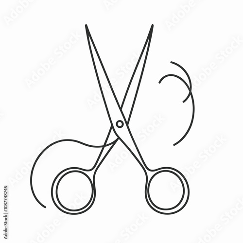 Minimalist Single-Line Scissors Illustration, AI Generation