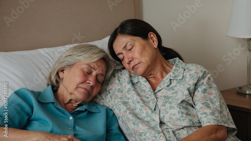Exhausted Caregiver with Elderly Mother